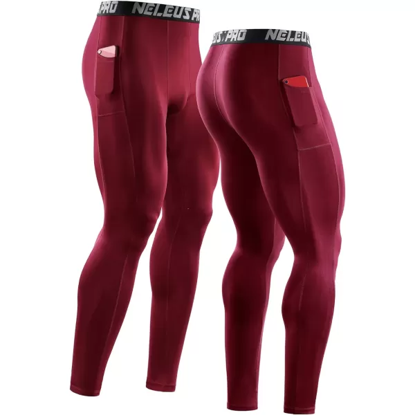 NELEUS Men's Dry Fit Compression Baselayer Pants Running Tights Leggings with Phone Pocket