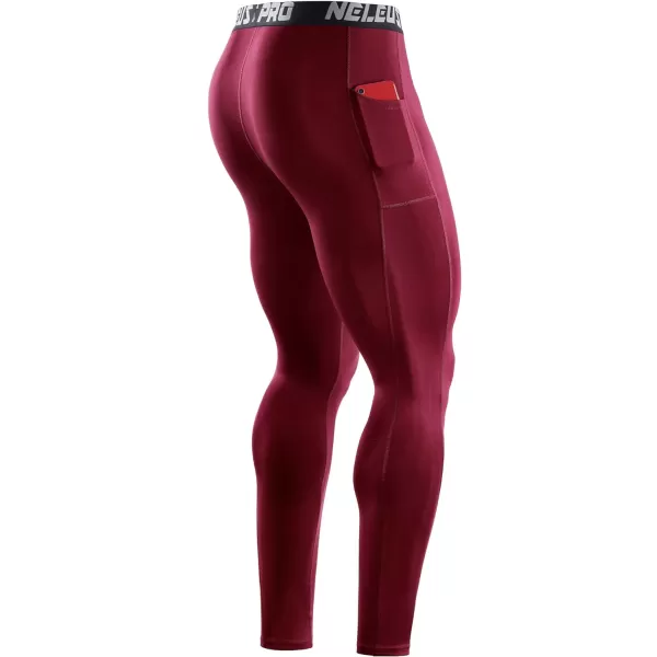 NELEUS Men's Dry Fit Compression Baselayer Pants Running Tights Leggings with Phone Pocket