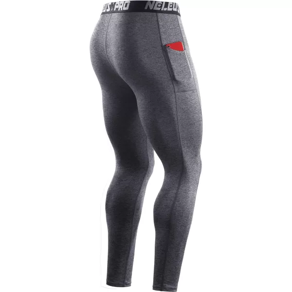 NELEUS Men's Dry Fit Compression Baselayer Pants Running Tights Leggings with Phone Pocket