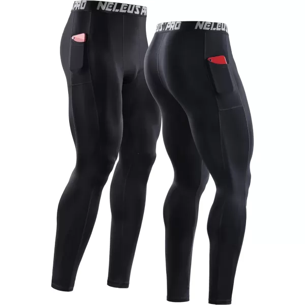 NELEUS Men's Dry Fit Compression Baselayer Pants Running Tights Leggings with Phone Pocket