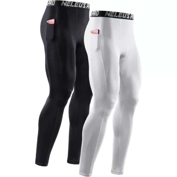 NELEUS Men's Dry Fit Compression Baselayer Pants Running Tights Leggings with Phone Pocket