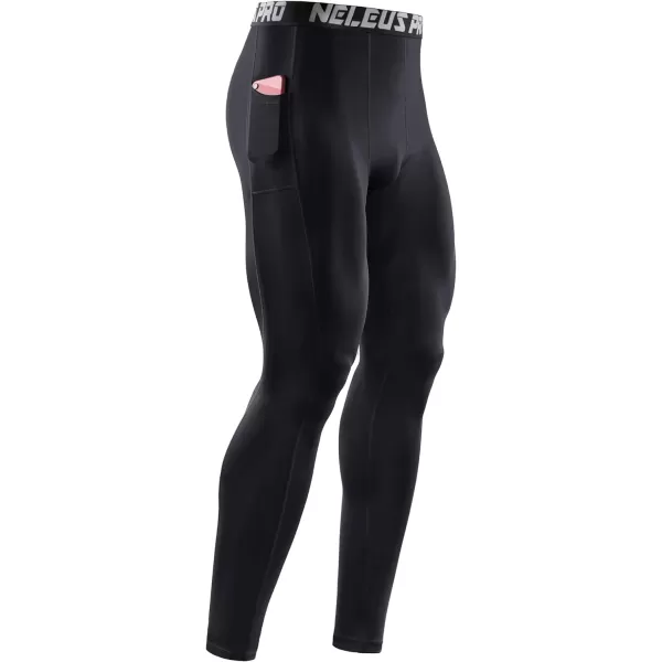 NELEUS Men's Dry Fit Compression Baselayer Pants Running Tights Leggings with Phone Pocket