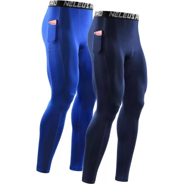 NELEUS Men's Dry Fit Compression Baselayer Pants Running Tights Leggings with Phone Pocket