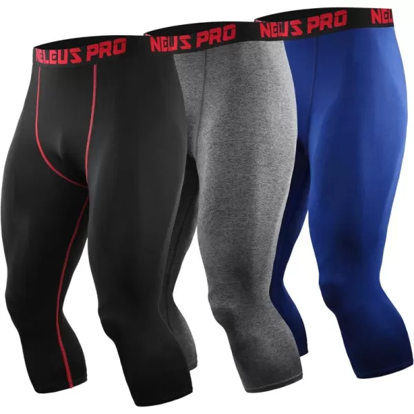 NELEUS Men's Dry Fit Compression Pants Workout Running Leggings/Grey/Blue,3 Pack)