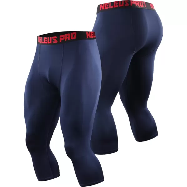 NELEUS Men's Dry Fit Compression Pants Workout Running Leggings/Grey/Navy Blue,3 Pack)