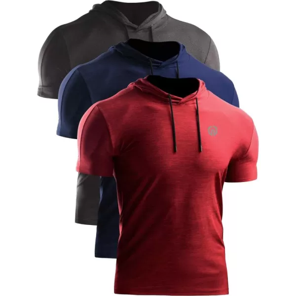 NELEUS Men's Dry Fit Performance Athletic Shirt with Hoods/Navy/Red)