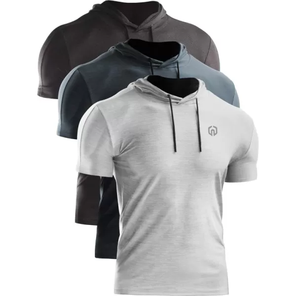 NELEUS Men's Dry Fit Performance Athletic Shirt with Hoods/Slate Gray/Light Grey)
