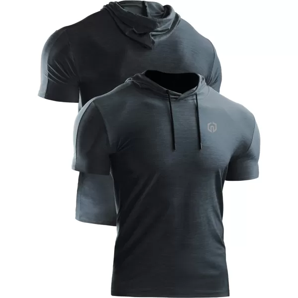 NELEUS Men's Dry Fit Performance Athletic Shirt with Hoods/Slate Gray/Light Grey)