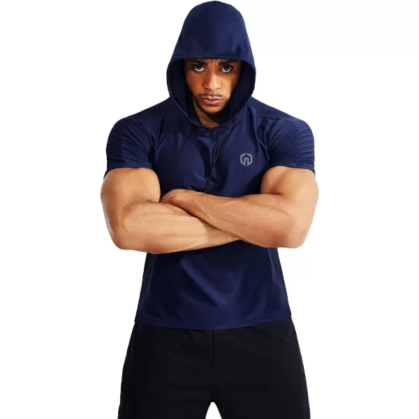 NELEUS Men's Dry Fit Performance Athletic Shirt with Hoods/Slate Gray/Navy)