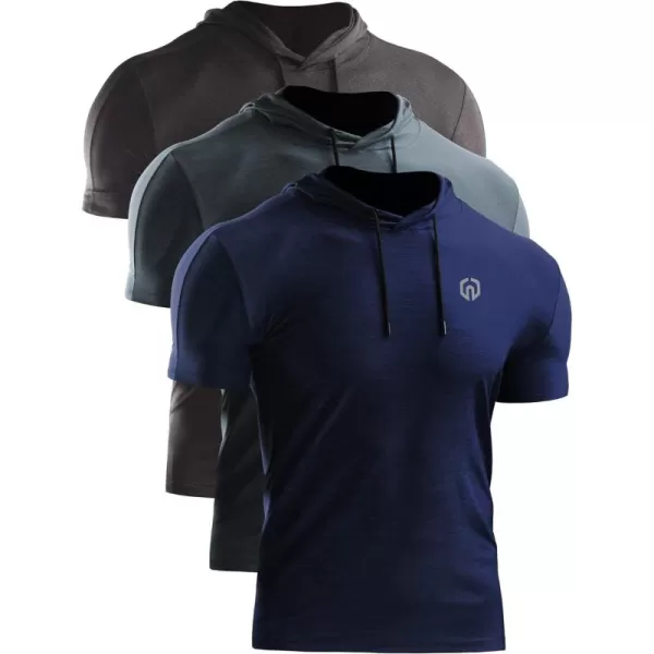NELEUS Men's Dry Fit Performance Athletic Shirt with Hoods/Slate Gray/Navy)
