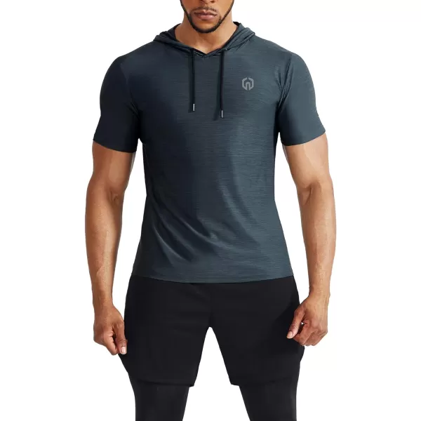 NELEUS Men's Dry Fit Performance Athletic Shirt with Hoods/Slate Gray/Red)
