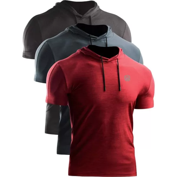 NELEUS Men's Dry Fit Performance Athletic Shirt with Hoods/Slate Gray/Red)