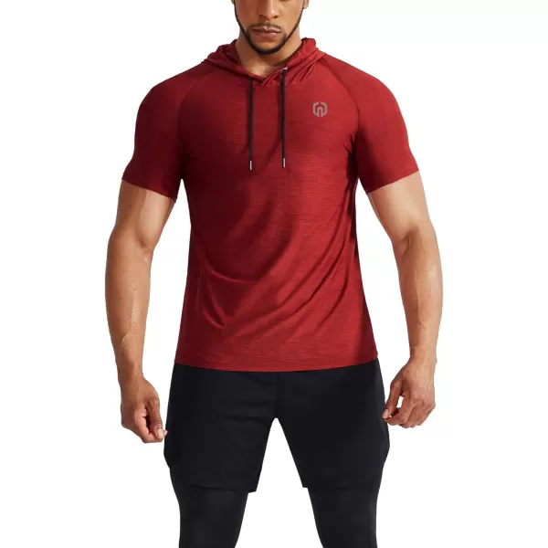 NELEUS Men's Dry Fit Performance Athletic Shirt with Hoods/Slate Gray/Red)