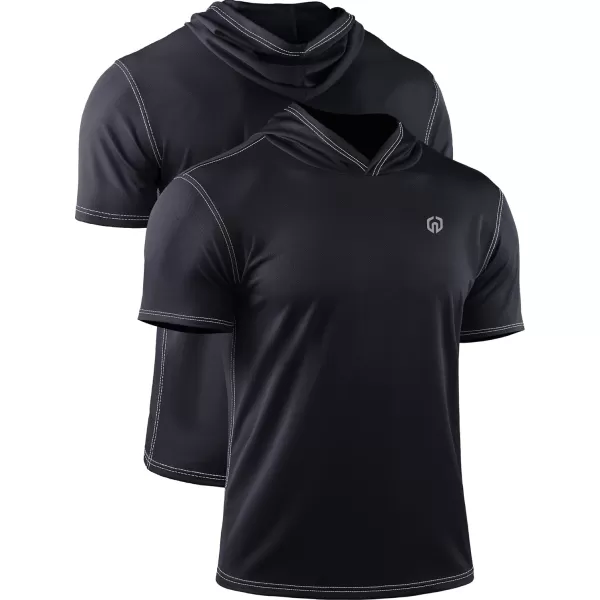NELEUS Men's Running Shirt 3 Pack Dry Fit Mesh Athletic Workout Shirts with Hoods