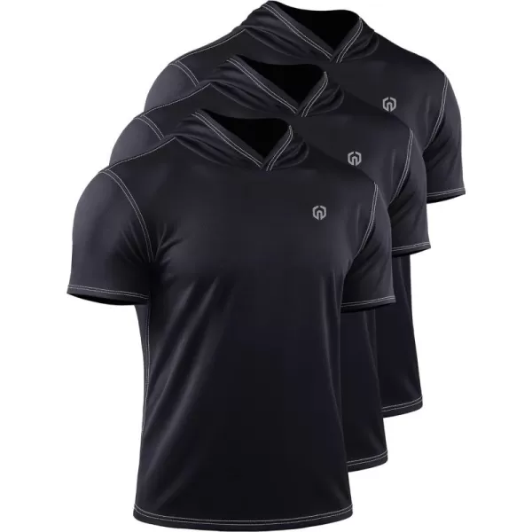 NELEUS Men's Running Shirt 3 Pack Dry Fit Mesh Athletic Workout Shirts with Hoods