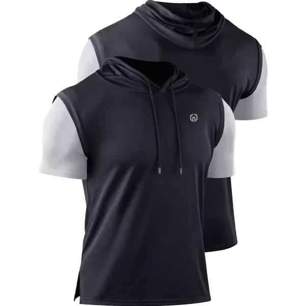 NELEUS Men's Running Shirt 3 Pack Dry Fit Mesh Athletic Workout Shirts with Hoods