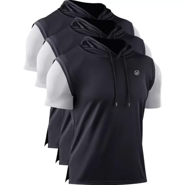 NELEUS Men's Running Shirt 3 Pack Dry Fit Mesh Athletic Workout Shirts with Hoods