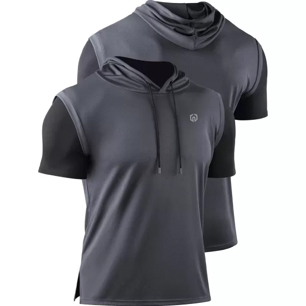 NELEUS Men's Running Shirt 3 Pack Dry Fit Mesh Athletic Workout Shirts with Hoods