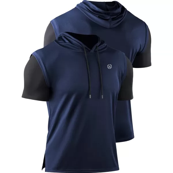 NELEUS Men's Running Shirt 3 Pack Dry Fit Mesh Athletic Workout Shirts with Hoods