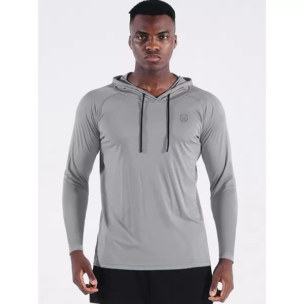 NELEUS Men's Running Shirt Long Sleeve Workout Shirts with Hoods Black/Grey,2 Pack)