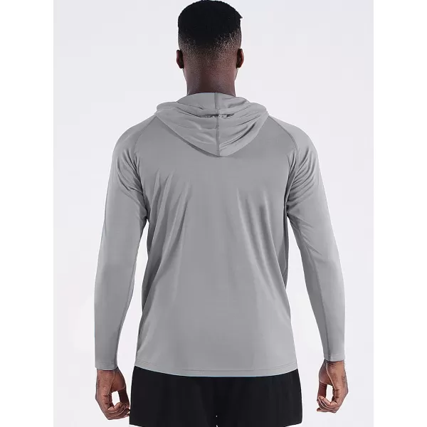 NELEUS Men's Running Shirt Long Sleeve Workout Shirts with Hoods Black/Grey/Light Blue,3 Pack)