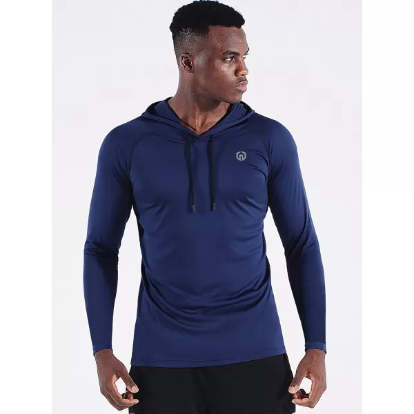 NELEUS Men's Running Shirt Long Sleeve Workout Shirts with Hoods Black/Grey/Navy Blue,3 Pack)