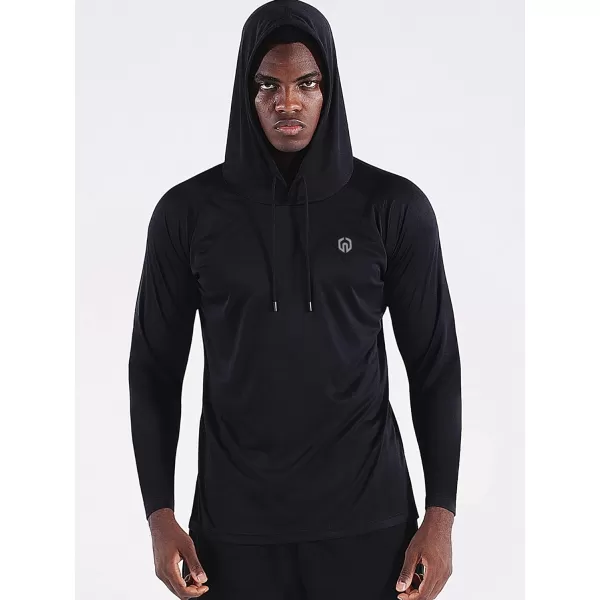 NELEUS Men's Running Shirt Long Sleeve Workout Shirts with Hoods Black/Grey/Navy Blue,3 Pack)