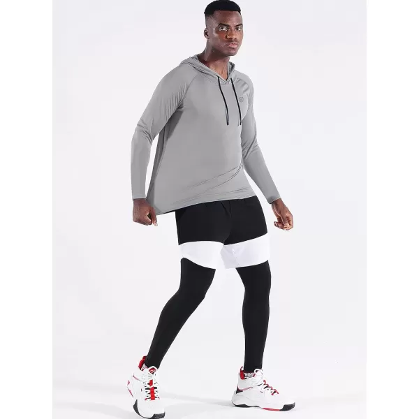 NELEUS Men's Running Shirt Long Sleeve Workout Shirts with Hoods Black/Grey/White,3 Pack)