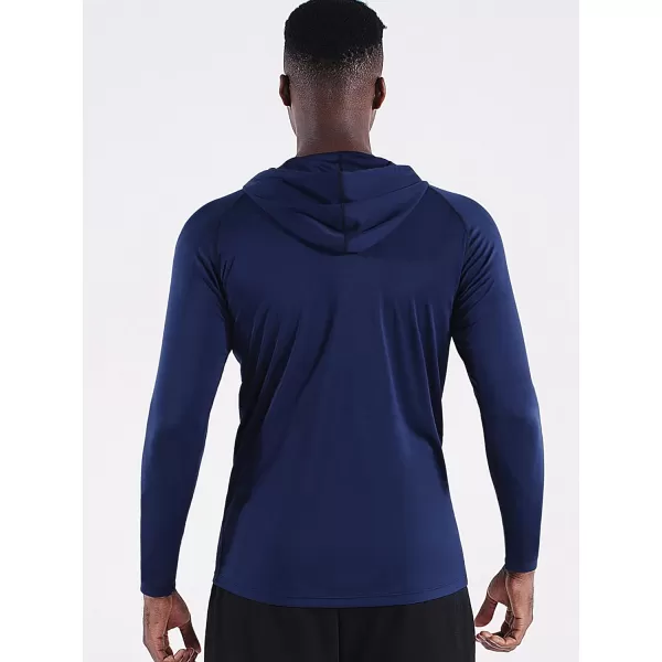 NELEUS Men's Running Shirt Long Sleeve Workout Shirts with Hoods Black/Navy/Light Blue,3 Pack)