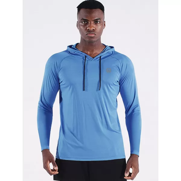 NELEUS Men's Running Shirt Long Sleeve Workout Shirts with Hoods Black/Navy/Light Blue,3 Pack)