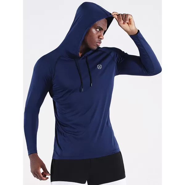 NELEUS Men's Running Shirt Long Sleeve Workout Shirts with Hoods Black/Navy/Light Blue,3 Pack)