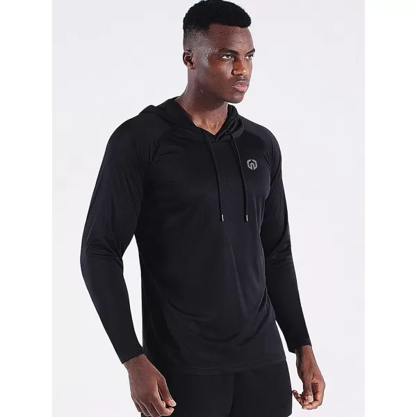NELEUS Men's Running Shirt Long Sleeve Workout Shirts with Hoods Black/Navy/Light Blue,3 Pack)