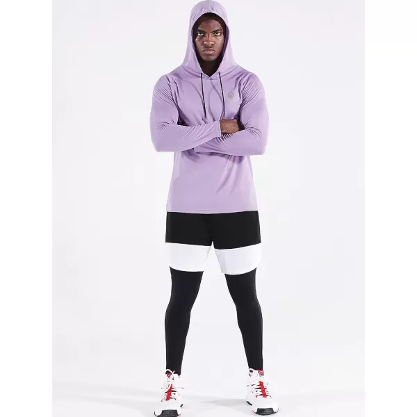 NELEUS Men's Running Shirt Long Sleeve Workout Shirts with Hoods Purple/Pink/White,3 Pack)
