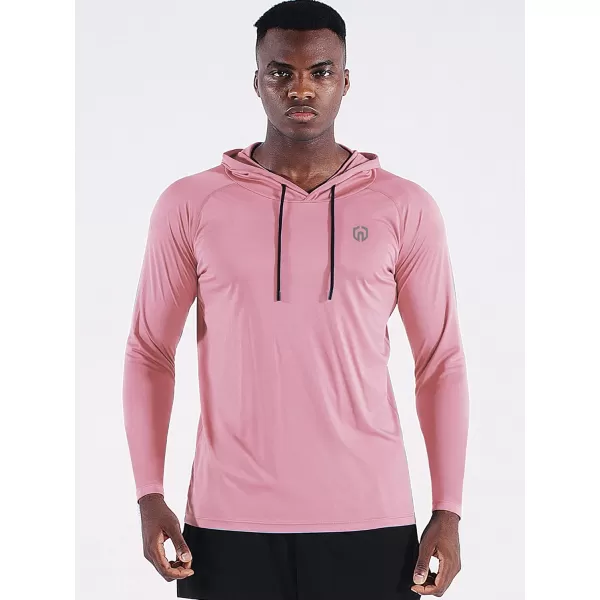 NELEUS Men's Running Shirt Long Sleeve Workout Shirts with Hoods Purple/Pink/White,3 Pack)