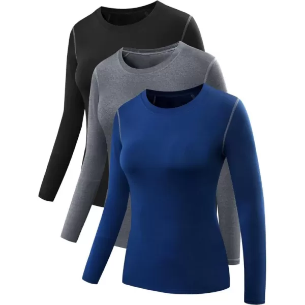 NELEUS Women's 3 Pack Athletic Compression Long Sleeve T Shirt Dry Fit