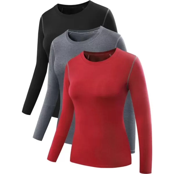 NELEUS Women's 3 Pack Athletic Compression Long Sleeve T Shirt Dry Fit