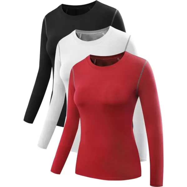 NELEUS Women's 3 Pack Athletic Compression Long Sleeve T Shirt Dry Fit