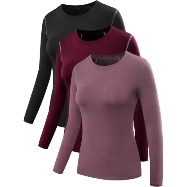 NELEUS Women's 3 Pack Athletic Compression Long Sleeve T Shirt Dry Fit