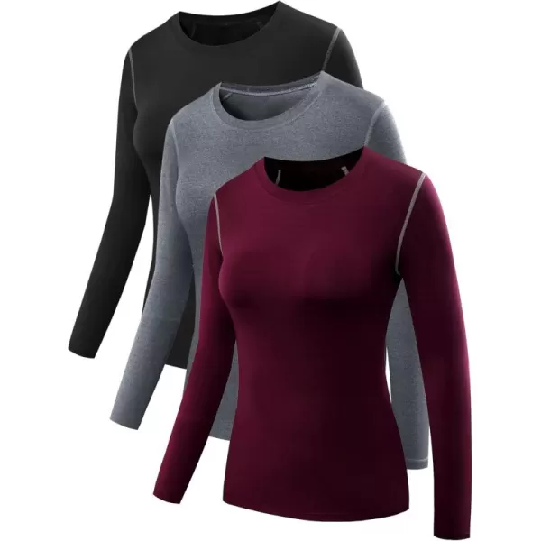 NELEUS Women's 3 Pack Athletic Compression Long Sleeve T Shirt Dry Fit