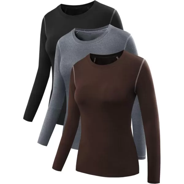 NELEUS Women's 3 Pack Athletic Compression Long Sleeve T Shirt Dry Fit