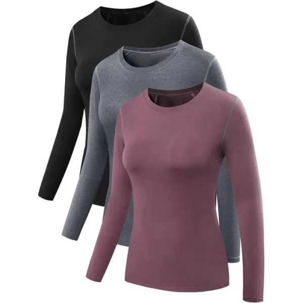 NELEUS Women's 3 Pack Athletic Compression Long Sleeve T Shirt Dry Fit
