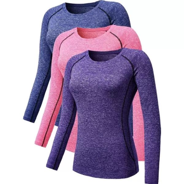 NELEUS Women's 3 Pack Compression Shirts Long Sleeve Yoga Athletic Running T Shirt