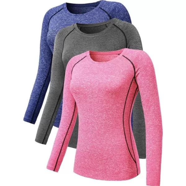 NELEUS Women's 3 Pack Compression Shirts Long Sleeve Yoga Athletic Running T Shirt