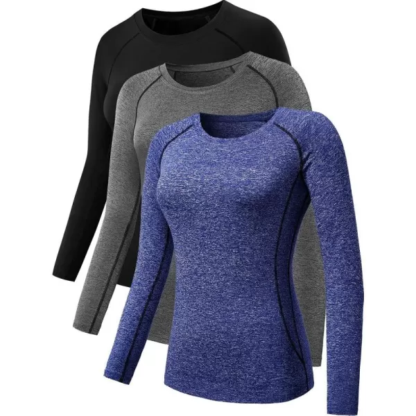 NELEUS Women's 3 Pack Compression Shirts Long Sleeve Yoga Athletic Running T Shirt