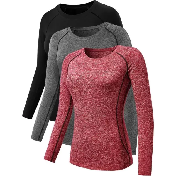 NELEUS Women's 3 Pack Compression Shirts Long Sleeve Yoga Athletic Running T Shirt