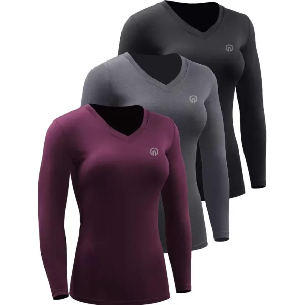 NELEUS Women's 3 Pack Compression Shirts Long Sleeve Yoga Athletic Running T Shirt
