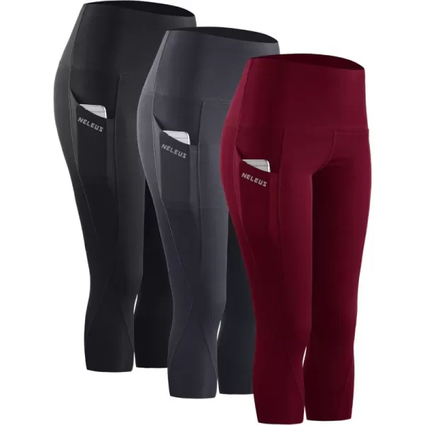 NELEUS Women's Tummy Control High Waist Capri Running Leggings Yoga Pants with Pocket