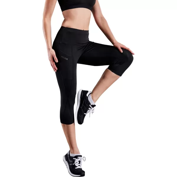 NELEUS Women's Tummy Control High Waist Capri Running Leggings Yoga Pants with Pocket
