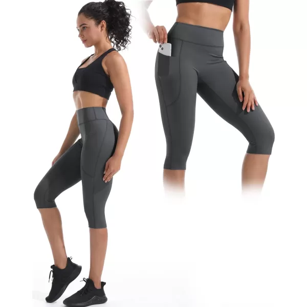 NELEUS Women's Tummy Control High Waist Capri Running Leggings Yoga Pants with Pocket