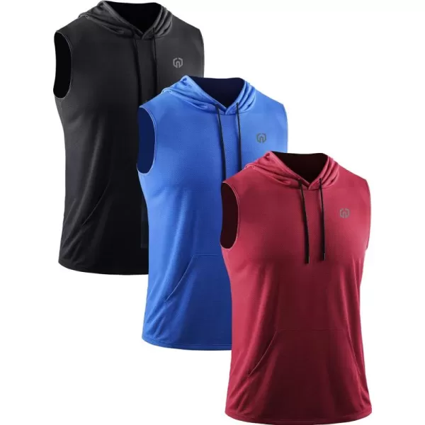 Neleus Men's Running Tank Tops 3 Pack Sleeveless Workout Athletic Shirts with Hoods